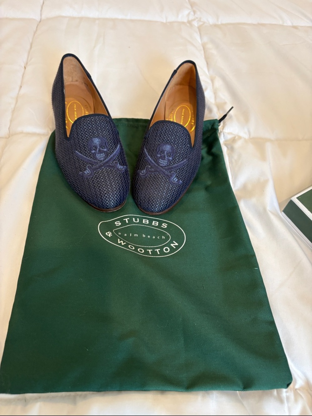 Stubbs & Wootton Navy Embroidered Skull Slip-On Loafers. Brand new never worn.